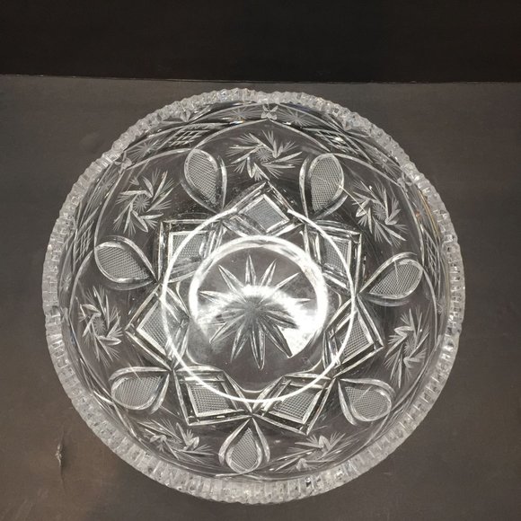 Vintage 1950s Crystal Sawtooth Rim Starburst Glass Serving Bowl Candy Fruit Host - Picture 4 of 10